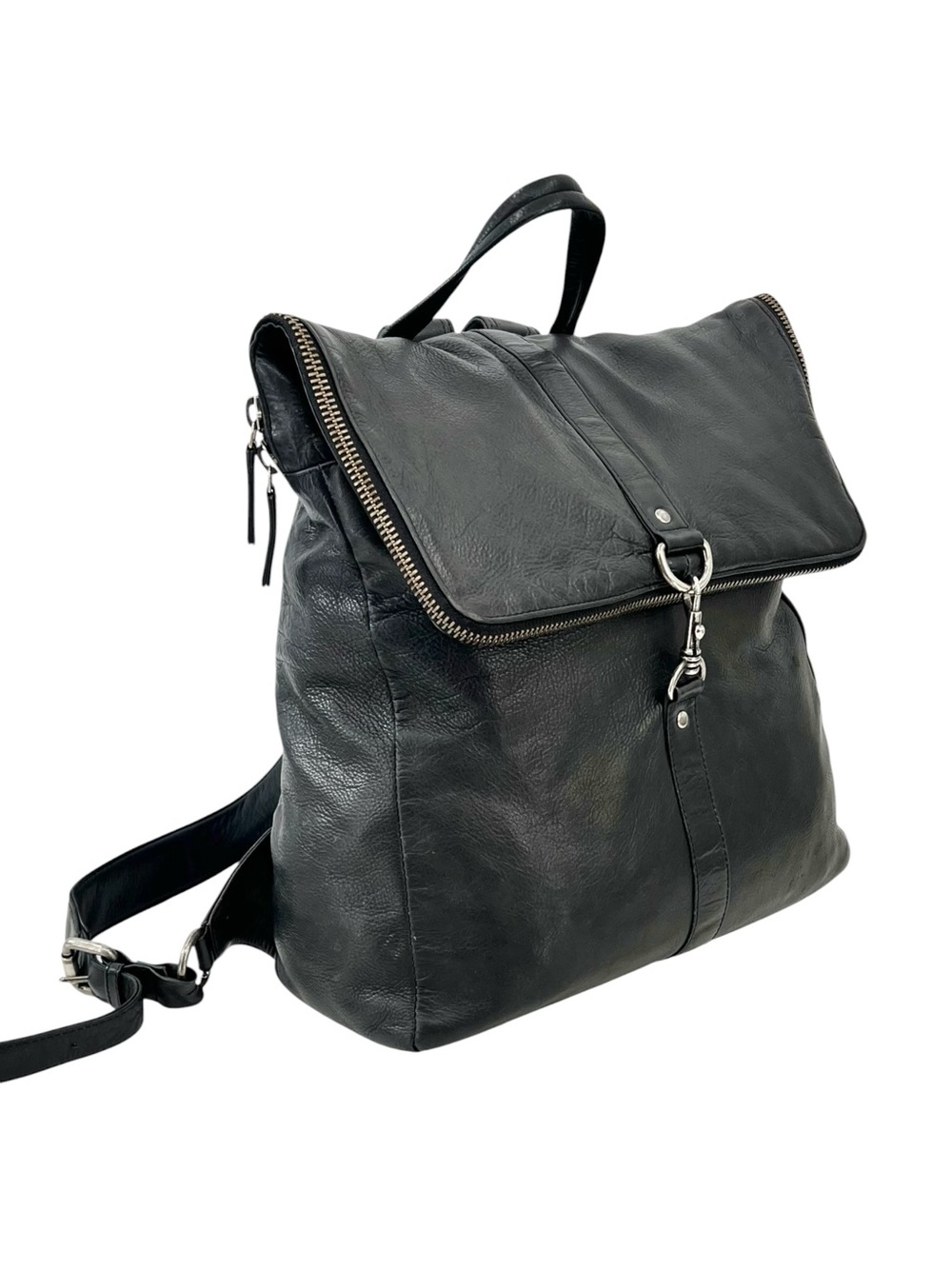 HOPE Seek Bag - Black Slouchy Fold Over Roomy Pebble Leather Backpack Bag